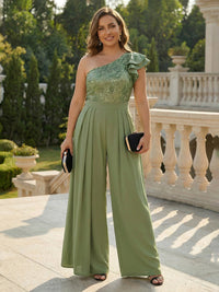 One Shoulder Sequin Embroidery Chiffon Mother of the Bride & Groom Pantsuits