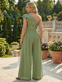 One Shoulder Sequin Embroidery Chiffon Mother of the Bride & Groom Pantsuits