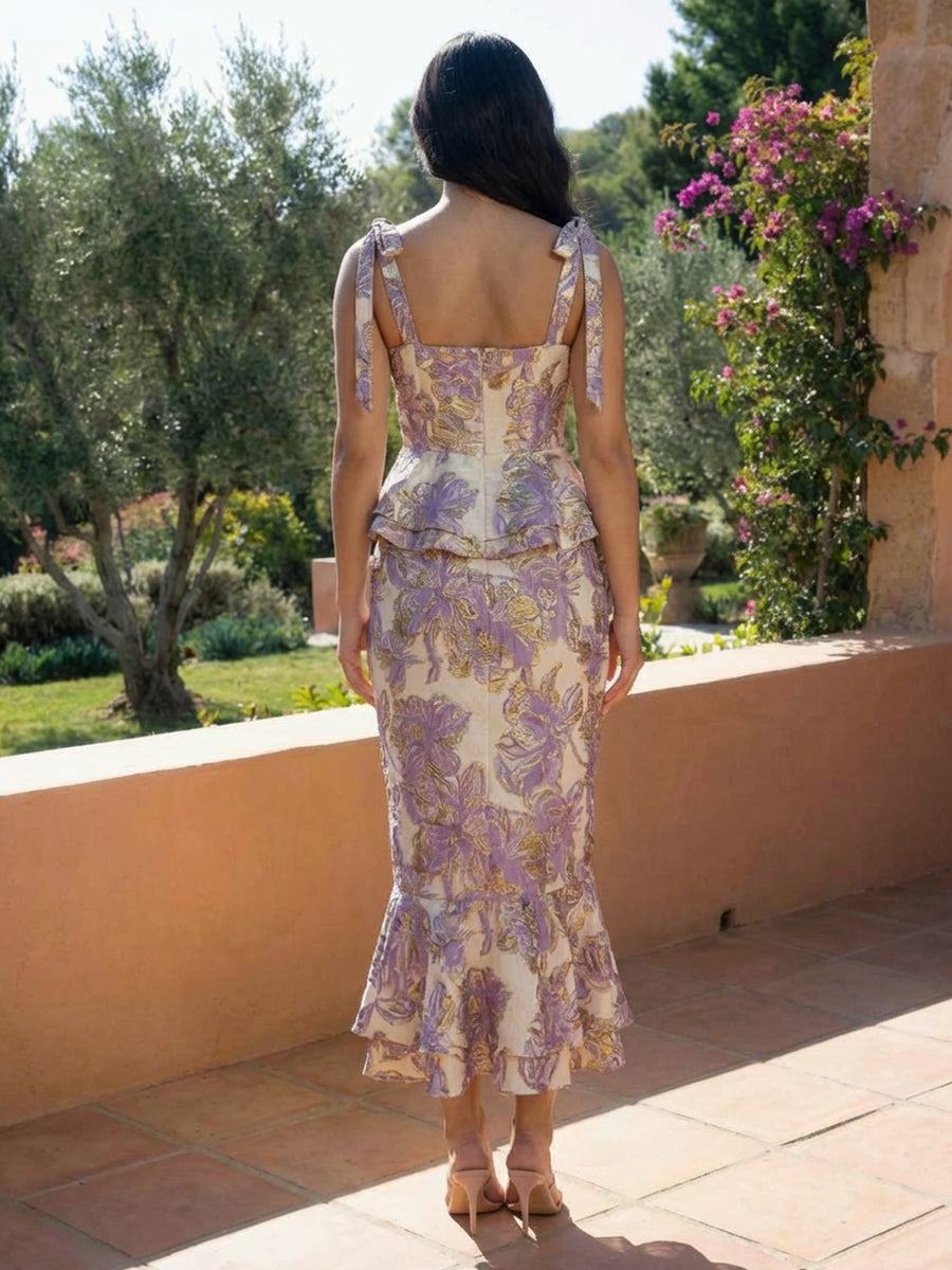 Spaghetti Straps Midi Jacquard Satin Mother of the Bride Dresses