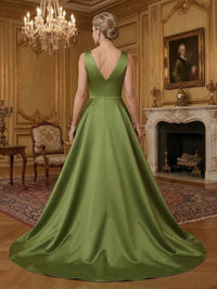 Sleeveless Satin Ruched Mother of the Bride Dresses with Sequin Embroidery