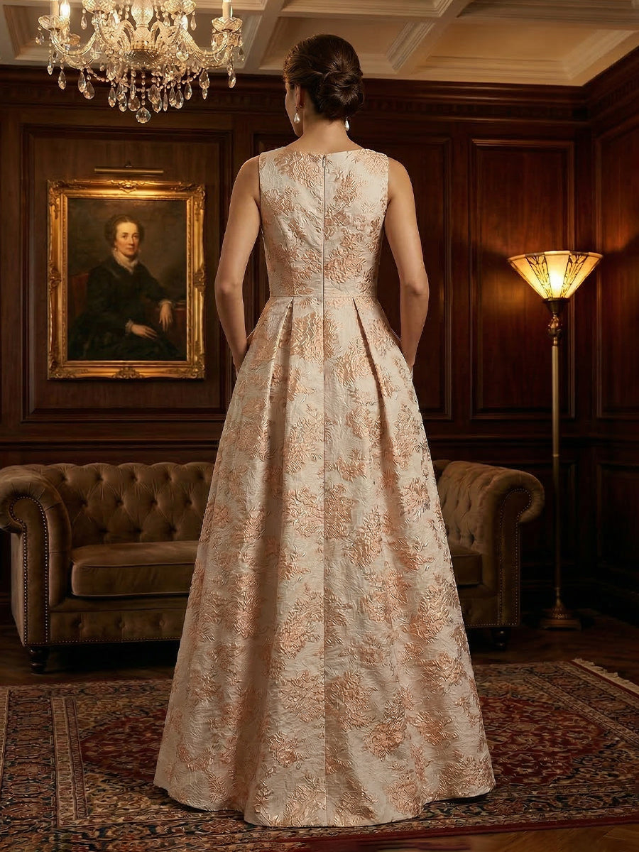 Sleeveless Jacquard Satin Ruched Mother of the Bride Dresses