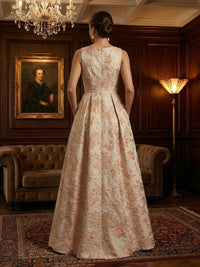 Sleeveless Jacquard Satin Ruched Mother of the Bride Dresses