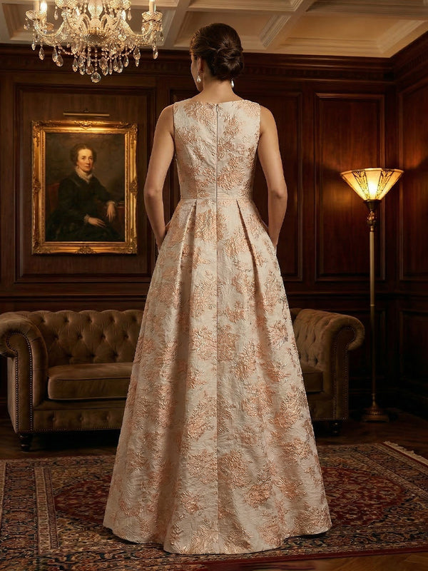 Sleeveless Jacquard Satin Ruched Mother of the Bride Dresses