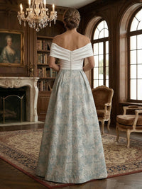 Off Shoulder Jacquard Satin Ruched Mother of the Bride Dresses