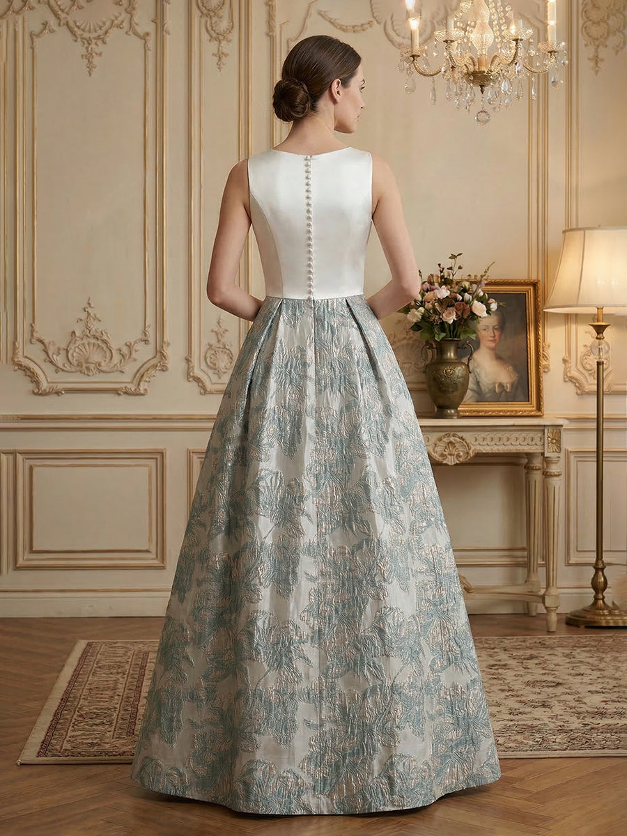 V-Neck Jacquard Satin Ruched Mother of the Bride Dresses
