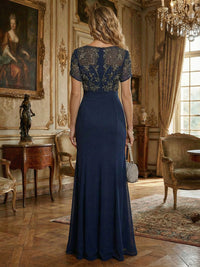 Short Sleeves Lace Appliques Mother of the Bride Dresses with Split