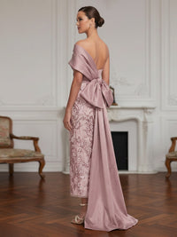 Off Shoulder Midi Sequin Embroidery Mother of the Bride Dresses with Bow
