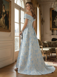 Off Shoulder Pleated Jacquard Mother of the Bride Dresses