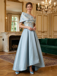 Cape Sleeve Pleated Jacquard Satin Mother of the Bride Dresses
