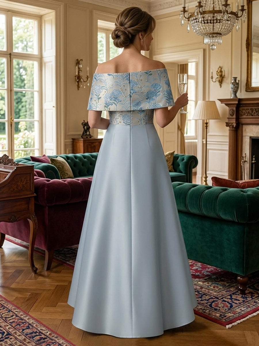 Cape Sleeve Pleated Jacquard Satin Mother of the Bride Dresses