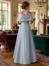 Cape Sleeve Pleated Jacquard Satin Mother of the Bride Dresses