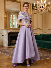 Cape Sleeve Pleated Jacquard Satin Mother of the Bride Dresses