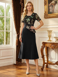 Short Sleeve Midi Sequin Embroidery Mother of the Bride Dresses
