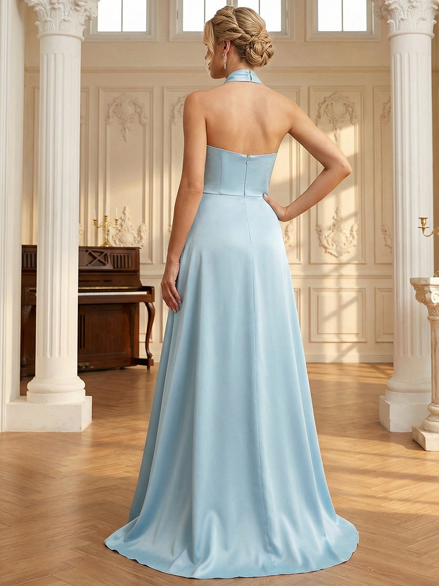 mother of bride halter dress Light Blue the Dresses 2026 for Women Sheath Neck Sleeveless Floor Length Formal Evening Wedding Guest Gowns Color:Iridescent Violet Striped Halter Neck Bodycon 26W) and in custom Matching-set-26