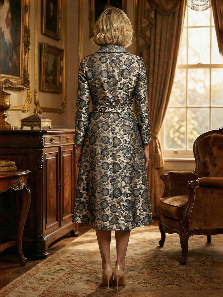 Long Sleeve Midi Jacquard Mother of the Bride Dresses