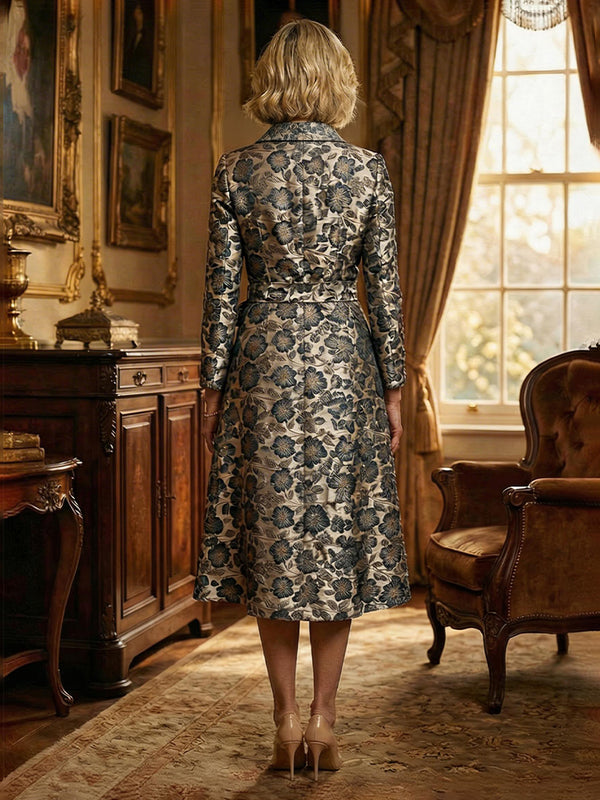 Long Sleeve Midi Jacquard Mother of the Bride Dresses