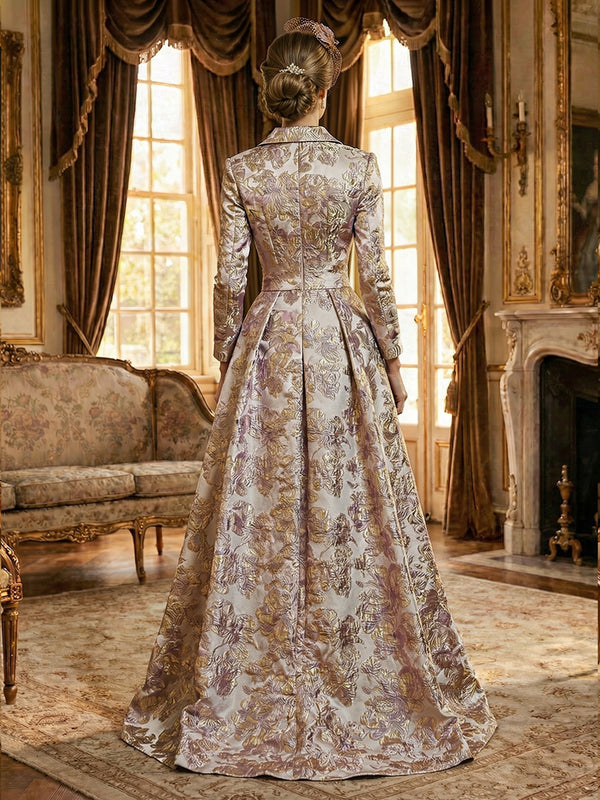 Long Sleeve Jacquard A Line Mother of the Bride Dresses Ruched