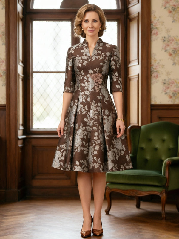 Half Sleeve Midi Jacquard A Line Mother of the Bride Dresses