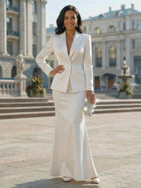 Two-Piece Mermaid Peak Lapel Plunging Maxi Office Suit with Blazer