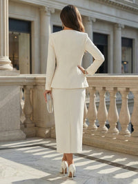 Women's Tailored Suit Sheath Midi Formal with Blazer Long Sleeve Office Suit