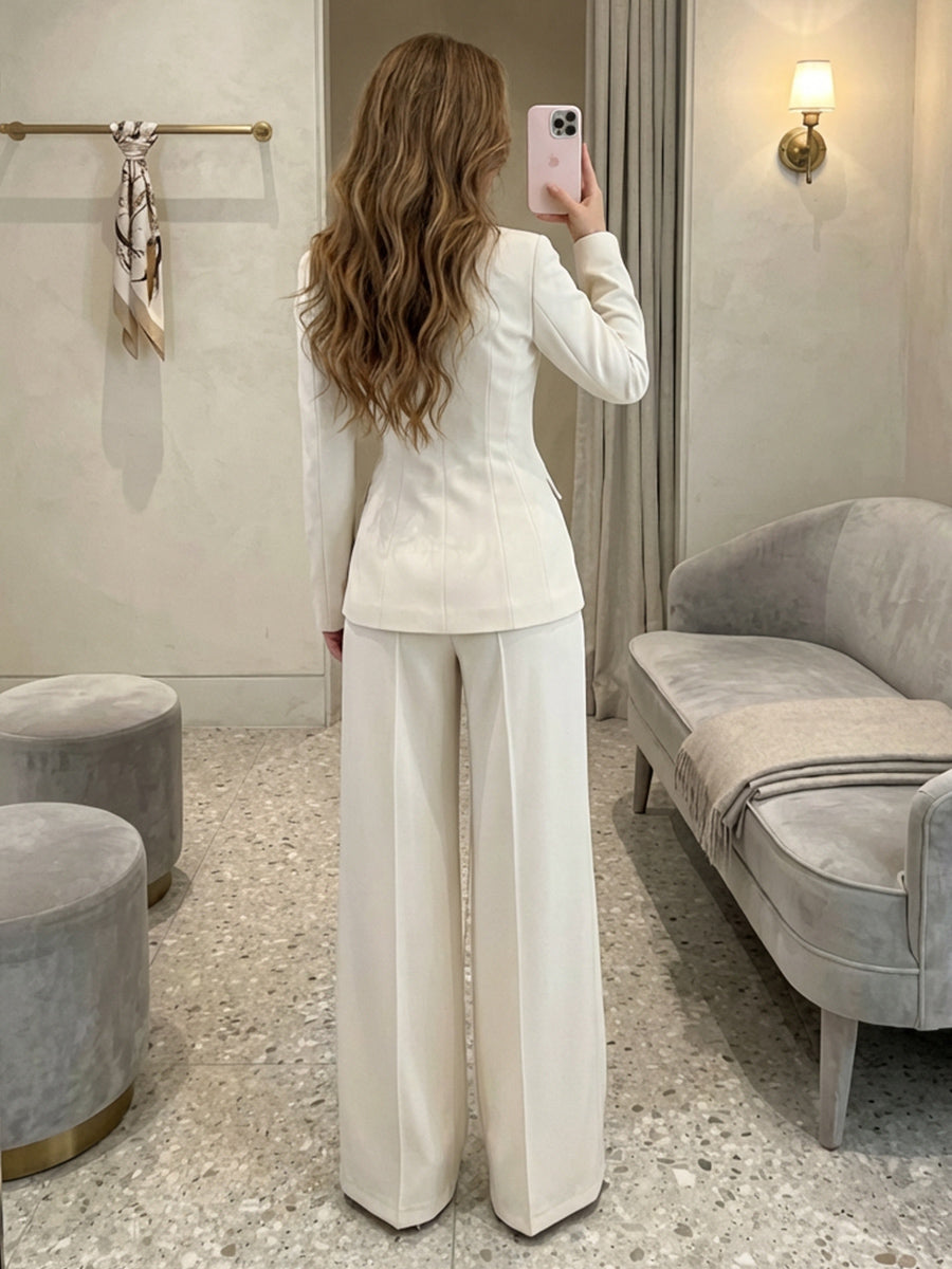 Two-Piece Tailored Suit Shirt Neck Formal Casual Blazer Set with Long Sleeve