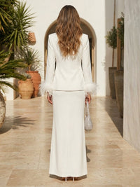 Two-Piece Sheath Maxi Business Suit Formal with Feather