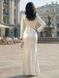 Long Sleeve Mermaid Notched Lapel Satin Maxi Casual Blazer Set Formal Gowns