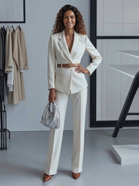 Women's Tailored Suit Two-Piece Notched Lapel Formal Business Suit with Belt