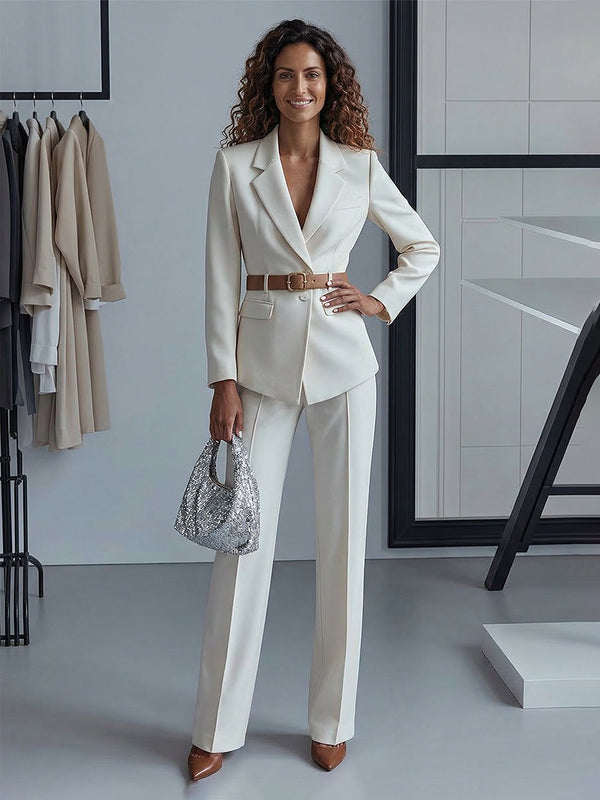 Women's Tailored Suit Two-Piece Notched Lapel Formal Business Suit with Belt