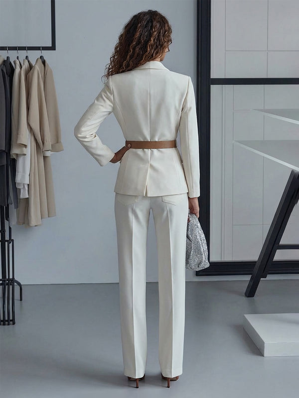 Women's Tailored Suit Two-Piece Notched Lapel Formal Business Suit with Belt