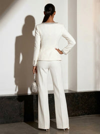 Women's Tailored Suit Square Neck Formal Business Suit with Blazer Long Sleeve