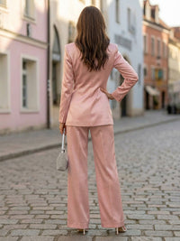 Elegant Tailored Suit Single Breasted Peak Lapel Satin Formal Women’s Casual Blazer Set with Long Sleeve