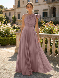 A-Line Pleated Chiffon One Shoulder Floor-Length Mother of the Bride & Groom Dresses