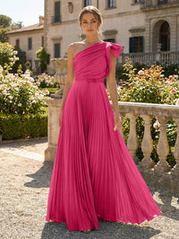 A-Line Pleated Chiffon One Shoulder Floor-Length Mother of the Bride & Groom Dresses