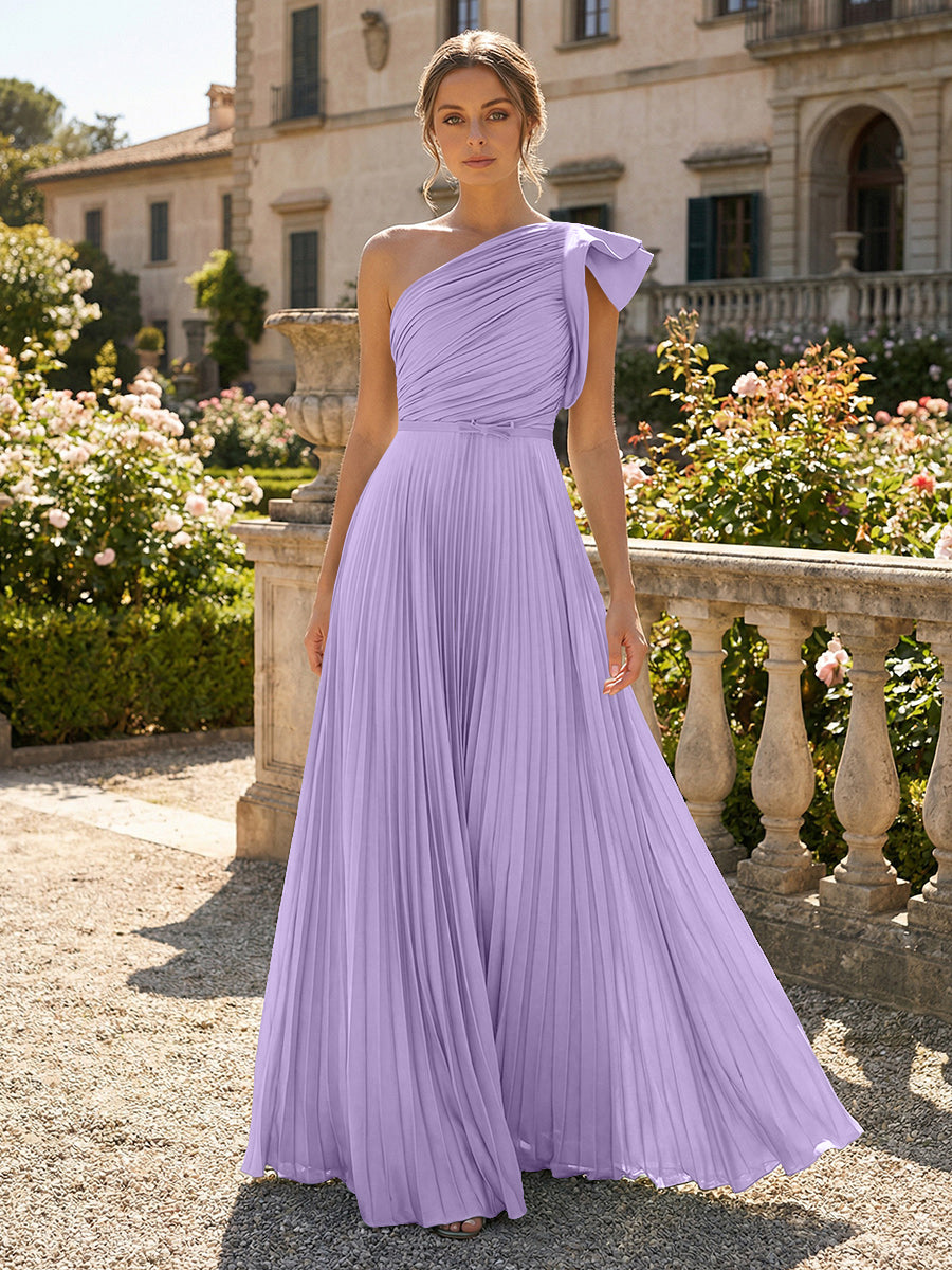 A-Line Pleated Chiffon One Shoulder Floor-Length Mother of the Bride & Groom Dresses