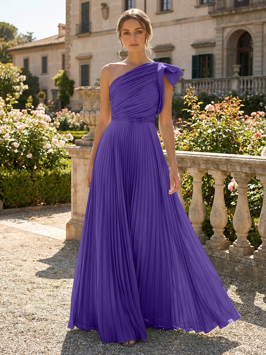 A-Line Pleated Chiffon One Shoulder Floor-Length Mother of the Bride & Groom Dresses