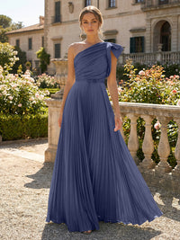A-Line Pleated Chiffon One Shoulder Floor-Length Mother of the Bride & Groom Dresses