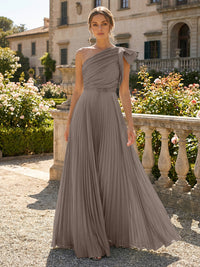 A-Line Pleated Chiffon One Shoulder Floor-Length Mother of the Bride & Groom Dresses