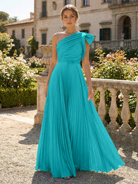 A-Line Pleated Chiffon One Shoulder Floor-Length Mother of the Bride & Groom Dresses