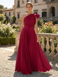 A-Line Pleated Chiffon One Shoulder Floor-Length Mother of the Bride & Groom Dresses