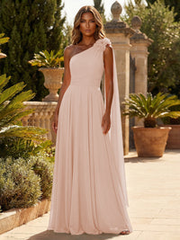 A-Line Chiffon One Shoulder Draped Cape Sleeves Floor-Length Mother of the Bride & Groom Dresses