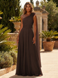 A-Line Chiffon One Shoulder Draped Cape Sleeves Floor-Length Mother of the Bride & Groom Dresses