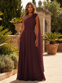 A-Line Chiffon One Shoulder Draped Cape Sleeves Floor-Length Mother of the Bride & Groom Dresses