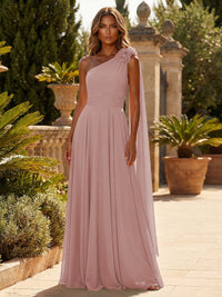 A-Line Chiffon One Shoulder Draped Cape Sleeves Floor-Length Mother of the Bride & Groom Dresses