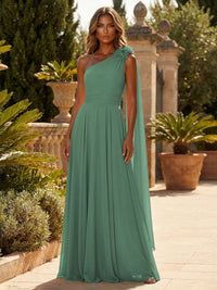 A-Line Chiffon One Shoulder Draped Cape Sleeves Floor-Length Mother of the Bride & Groom Dresses