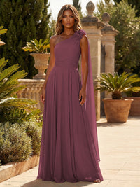 A-Line Chiffon One Shoulder Draped Cape Sleeves Floor-Length Mother of the Bride & Groom Dresses