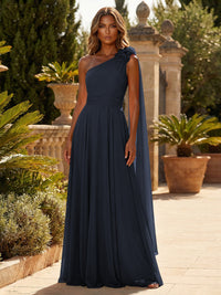 A-Line Chiffon One Shoulder Draped Cape Sleeves Floor-Length Mother of the Bride & Groom Dresses