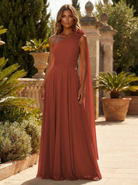 A-Line Chiffon One Shoulder Draped Cape Sleeves Floor-Length Mother of the Bride & Groom Dresses