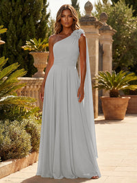 A-Line Chiffon One Shoulder Draped Cape Sleeves Floor-Length Mother of the Bride & Groom Dresses