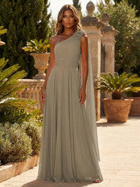 A-Line Chiffon One Shoulder Draped Cape Sleeves Floor-Length Mother of the Bride & Groom Dresses